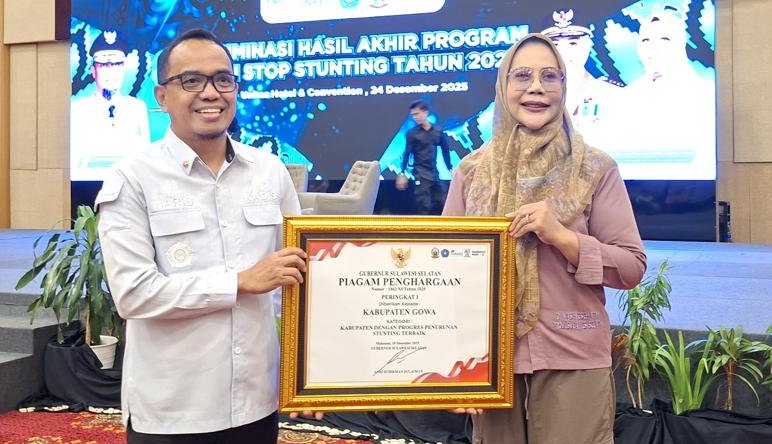 penurunan stunting gowa raih penghargaan provinsi sulawesi selatan