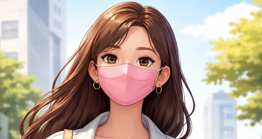 Ilustrasi cewek pakai masker gaya di ruang publik