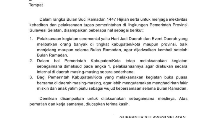 Gubernur Andi Sudirman Imbau Ramadan 2026 Fokus Ibadah dan Kepedulian Sosial