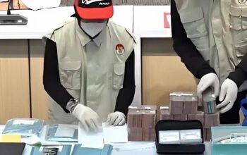 Petugas KPK menata barang bukti OTT perdana 2026 terkait skema all in Rp23 miliar di KPP Madya Jakarta Utara