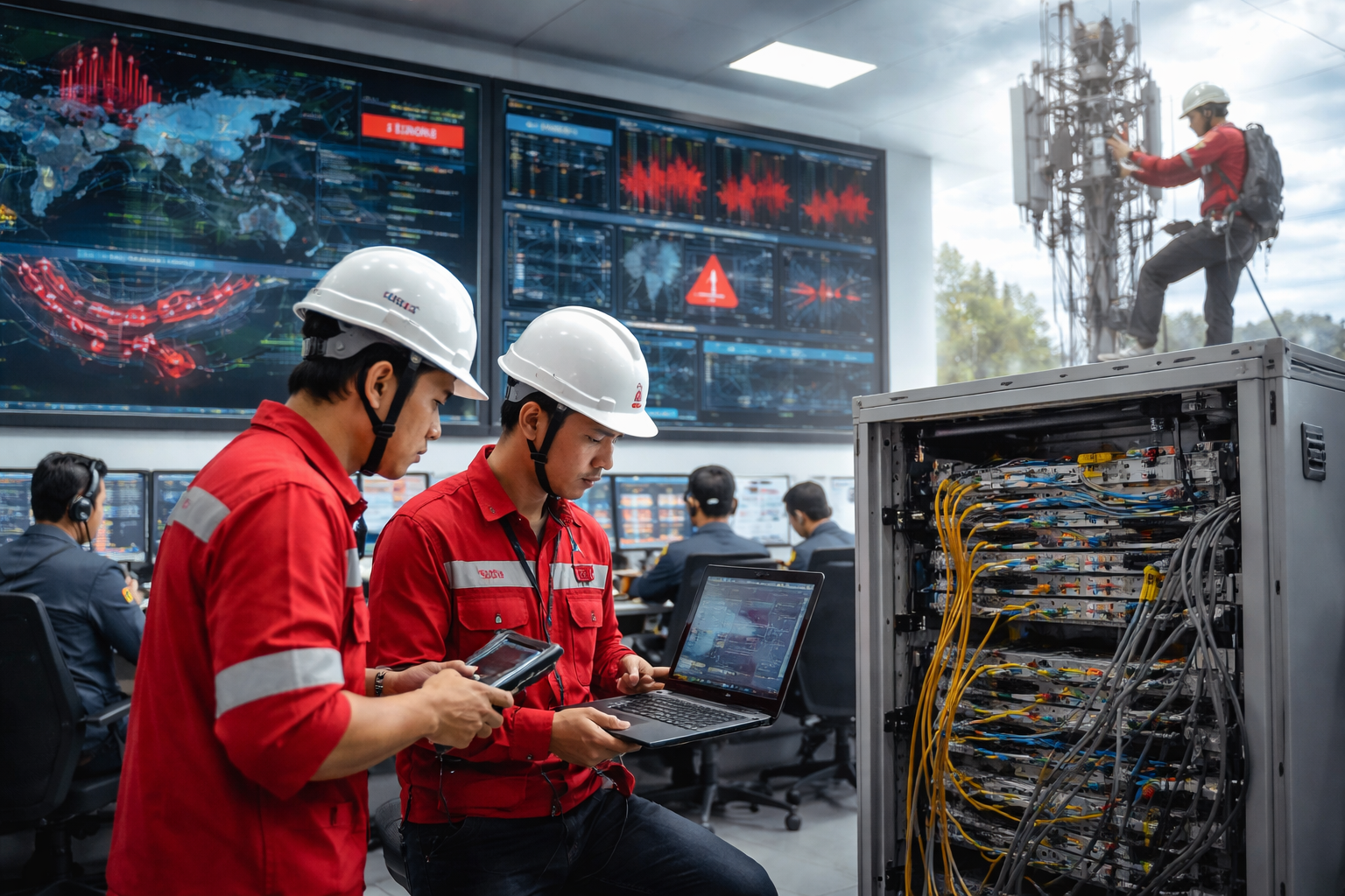 Tim teknis Telkomsel melakukan pemantauan jaringan saat gangguan internet nasional