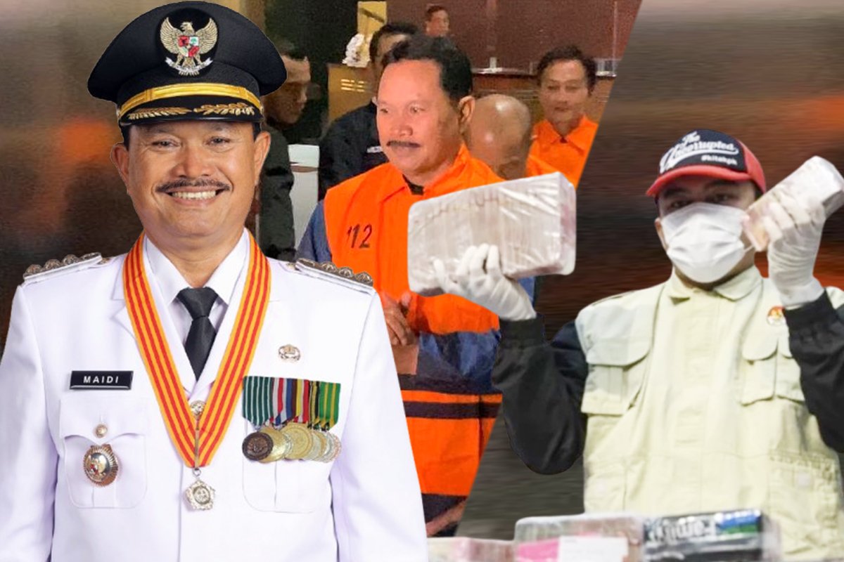 wali kota madiun maidi mengenakan rompi tahanan kpk di gedung merah putih kpk jakarta