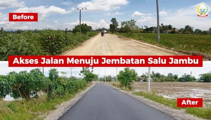 akses jalan menuju jembatan salu jambu di kabupaten luwu sebelum dan sesudah diperbaiki oleh pemprov sulsel