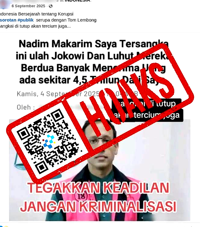 unggahan tangkapan layar berita tentang nadiem makarim di media sosial facebook
