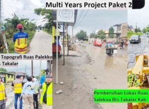 tim teknis pemprov sulawesi selatan melakukan pengukuran topografi dan pembersihan lokasi proyek jalan myc paket 2 di takalar gowa