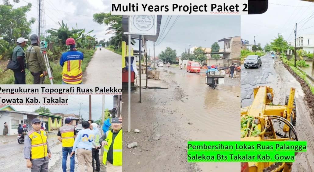 tim teknis pemprov sulawesi selatan melakukan pengukuran topografi dan pembersihan lokasi proyek jalan myc paket 2 di takalar gowa