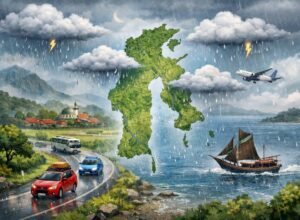 ilustrasi peta sulawesi selatan diguyur hujan saat periode mudik lebaran 2026 menurut prakiraan bmkg