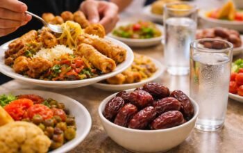 ilustrasi makanan dan kurma saat buka puasa