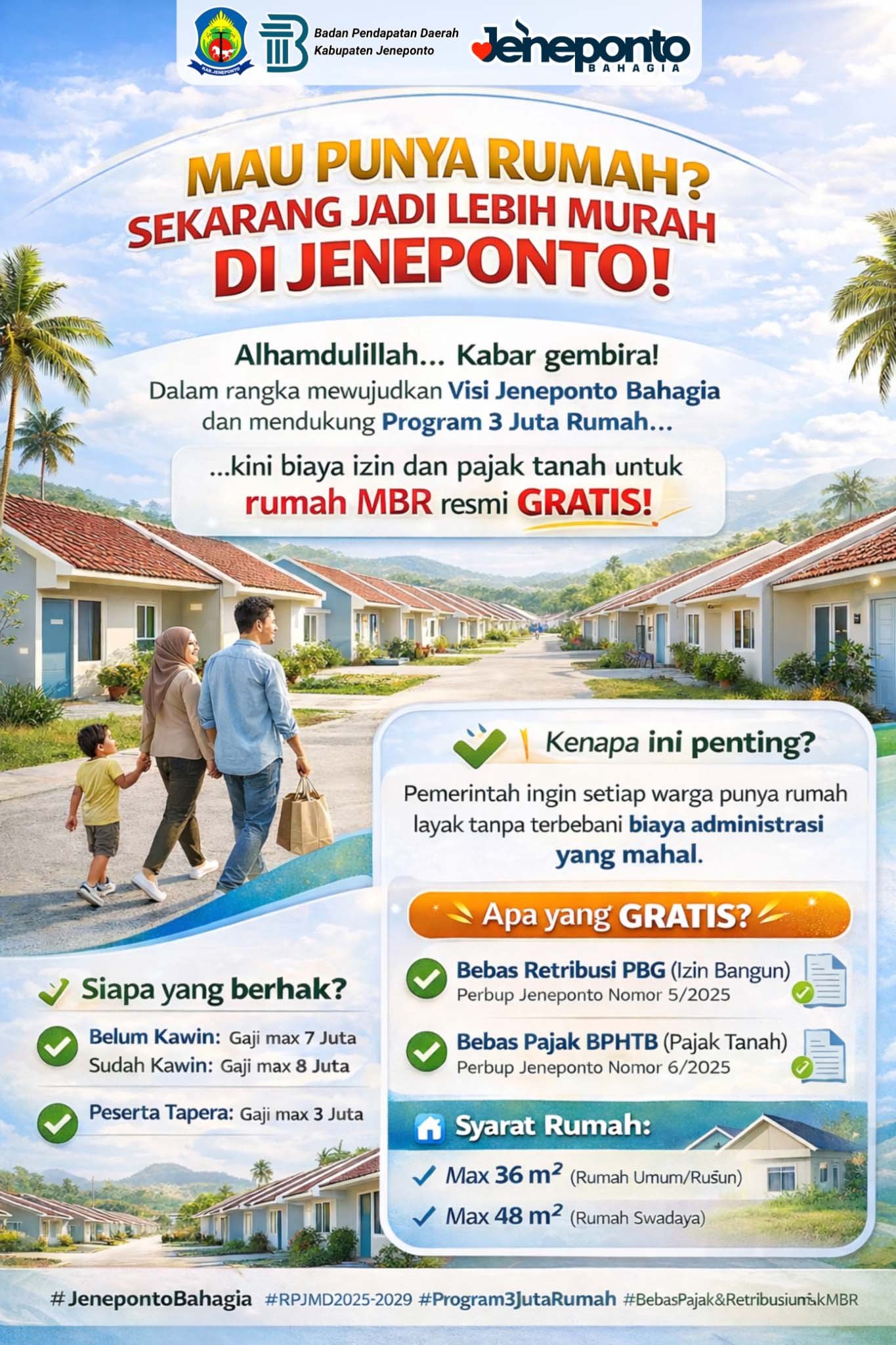infografis bapenda jeneponto tentang pembebasan izin bangun pbg dan pajak bphtb untuk rumah mbr di jeneponto