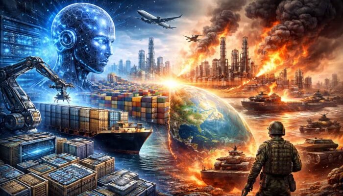 ilustrasi perdagangan global 2026 dipengaruhi kecerdasan buatan dan konflik energi dunia