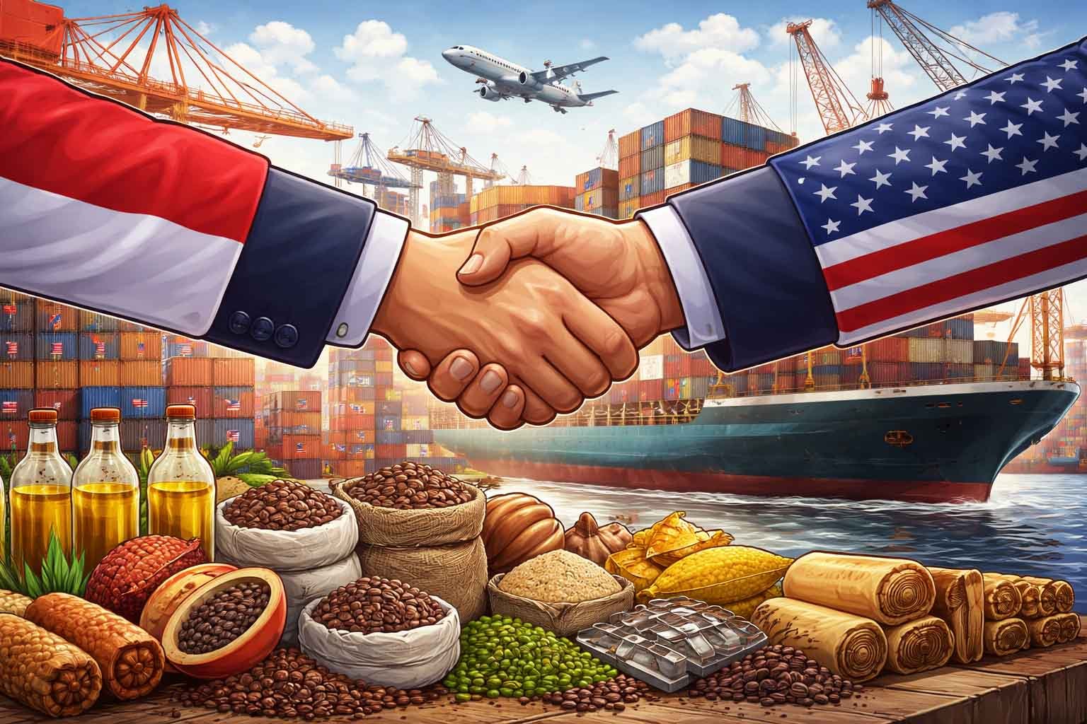 ilustrasi perdagangan Indonesia Amerika tarif nol persen ekspor impor
