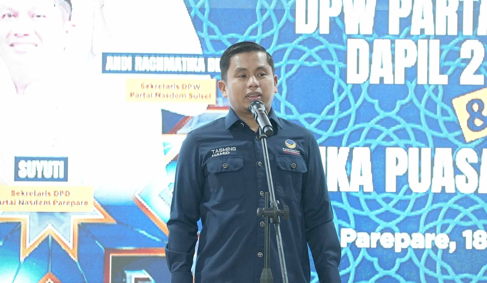 wali kota parepare tasming hamid menyampaikan sambutan pada konsolidasi kader nasdem dapil sulsel ii di parepare