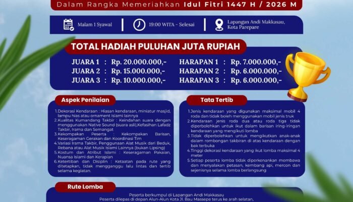 Wali Kota Parepare Tasming Hamid Gelar Lomba Takbiran Keliling Idulfitri 1447 Hijriah