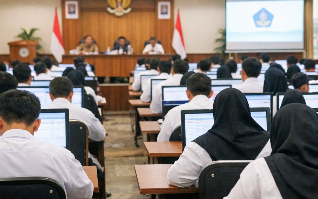 ilustrasi peserta mengikuti tes cpns kemendikdasmen 2026 dengan sistem zero growth di ruang ujian komputer