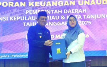 gubernur kepulauan riau ansar ahmad menyerahkan laporan keuangan unaudited kepri 2025 ke bpk batam centre