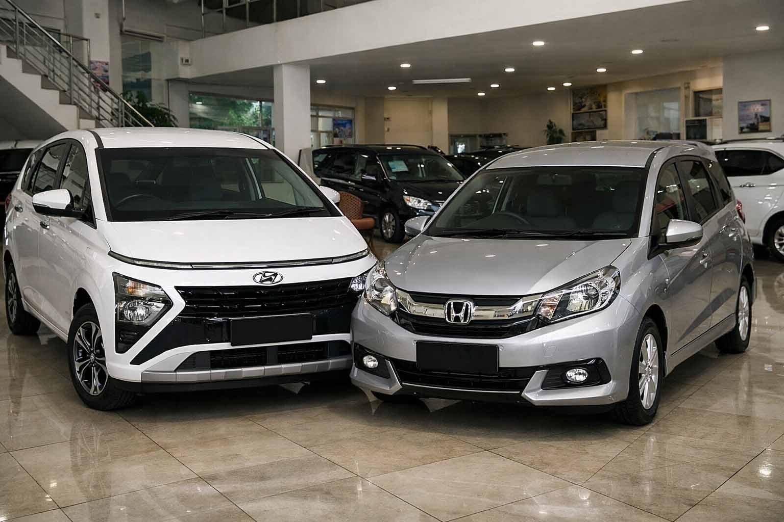hyundai stargazer 2022 dan honda mobilio 2020 di showroom mobil bekas indonesia april 2026