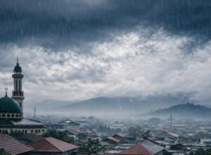 langit mendung dan hujan di kota sulawesi selatan