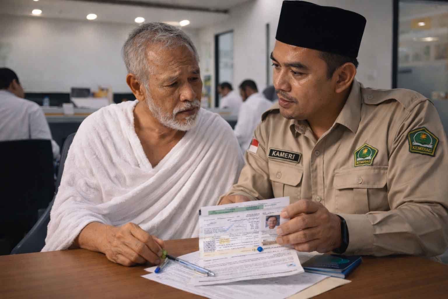 ilustrasi petugas kemenag memverifikasi dokumen calon jemaah haji