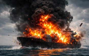 ilustrasi kapal meledak di laut arab mv gold autumn