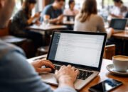 seseorang menggunakan laptop di ruang publik dengan koneksi internet terbuka