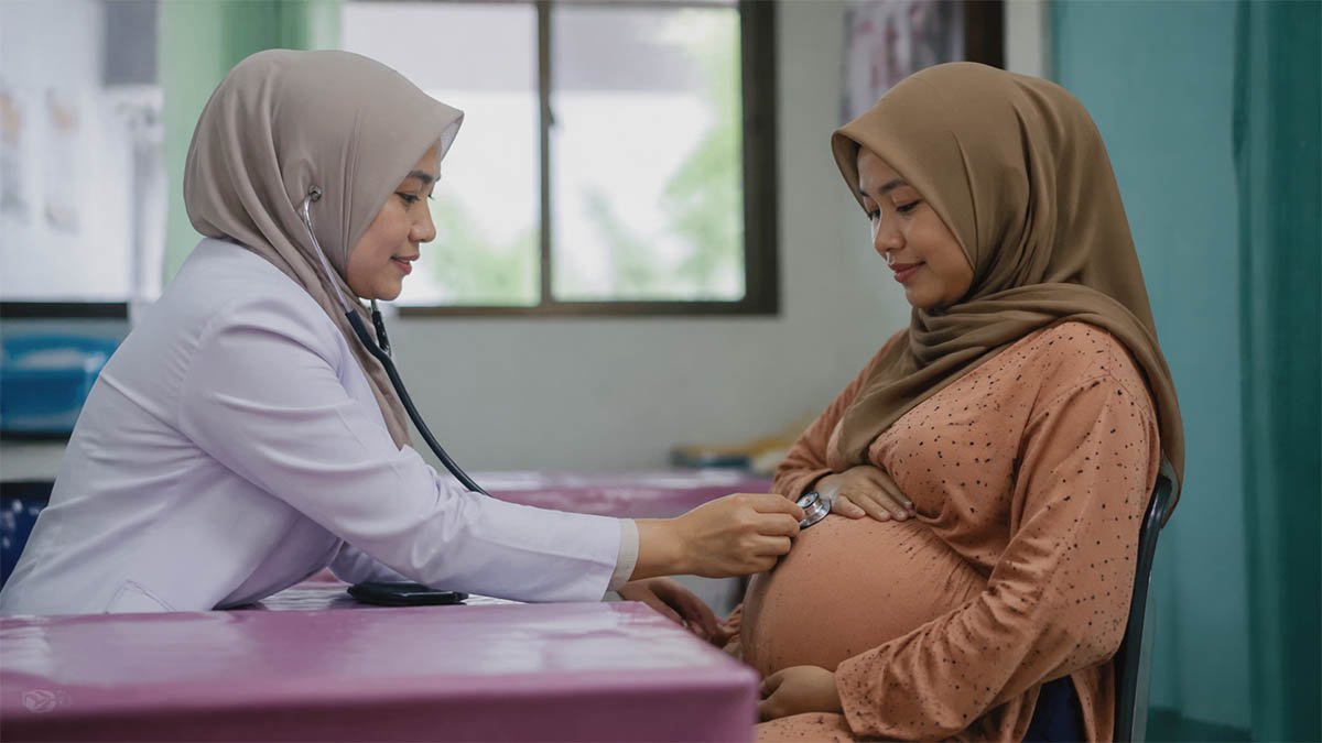 tenaga kesehatan memeriksa ibu hamil dalam upaya menekan kematian ibu di jawa timur