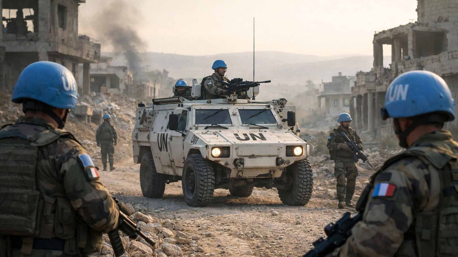 peacekeeper prancis unifil berpatroli di jalan berbatu lebanon selatan