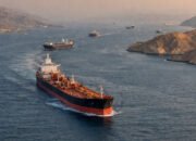 kapal tanker melintas di selat hormuz sebagai jalur distribusi minyak dunia