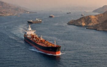 kapal tanker melintas di selat hormuz sebagai jalur distribusi minyak dunia