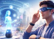 ilustrasi perangkat wearable dan teknologi ai dalam kehidupan digital