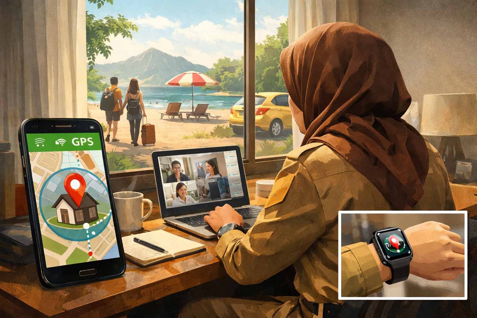 ilustrasi pegawai asn bekerja dari rumah dipantau gps di indonesia