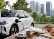 Ilustrasi mobil listrik dan perhitungan pajak kendaraan tahunan di Indonesia