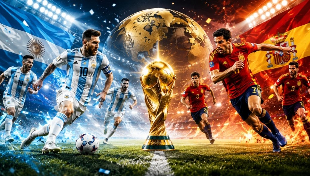 Ilustrasi Argentina vs Spanyol pada final Piala Dunia 2026