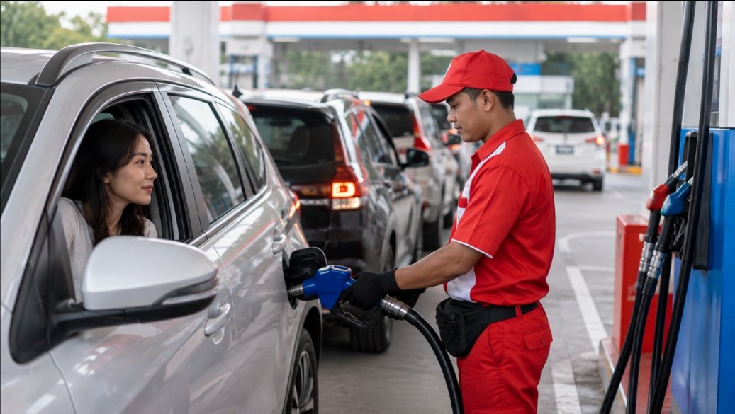 Petugas SPBU Pertamina mengisi BBM kendaraan pada awal Agustus 2026