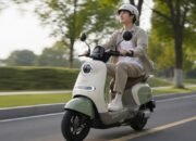 Honda UQ3 motor listrik retro melaju di jalan perkotaan
