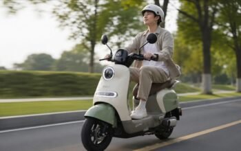 Honda UQ3 motor listrik retro melaju di jalan perkotaan