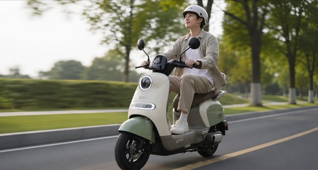 Honda UQ3 motor listrik retro melaju di jalan perkotaan