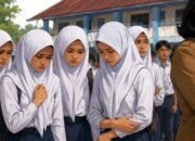 Ilustrasi kepala sekolah di Tana Toraja dan sejumlah siswi berjilbab di lingkungan sekolah