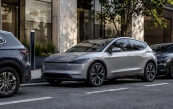 Mobil listrik saat parkir paralel di area perkotaan