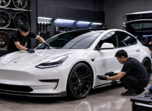 Modifikasi mobil listrik 2026 dengan velg, body kit, suspensi, audio dan PPF