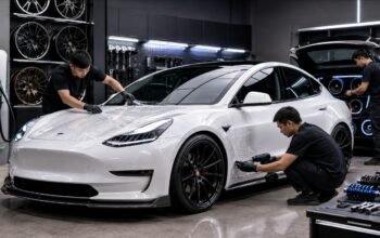 Modifikasi mobil listrik 2026 dengan velg, body kit, suspensi, audio dan PPF