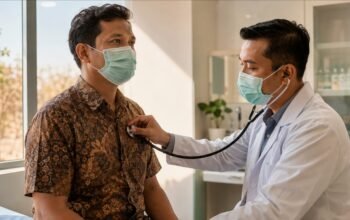 Pasien menjalani pemeriksaan gangguan pernapasan saat musim kemarau