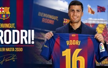 Rodri mengenakan seragam Barcelona pada bursa transfer musim panas 2026