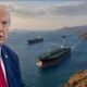 Ilustrasi Donald Trump, kapal tanker dan bendera Oman di Selat Hormuz