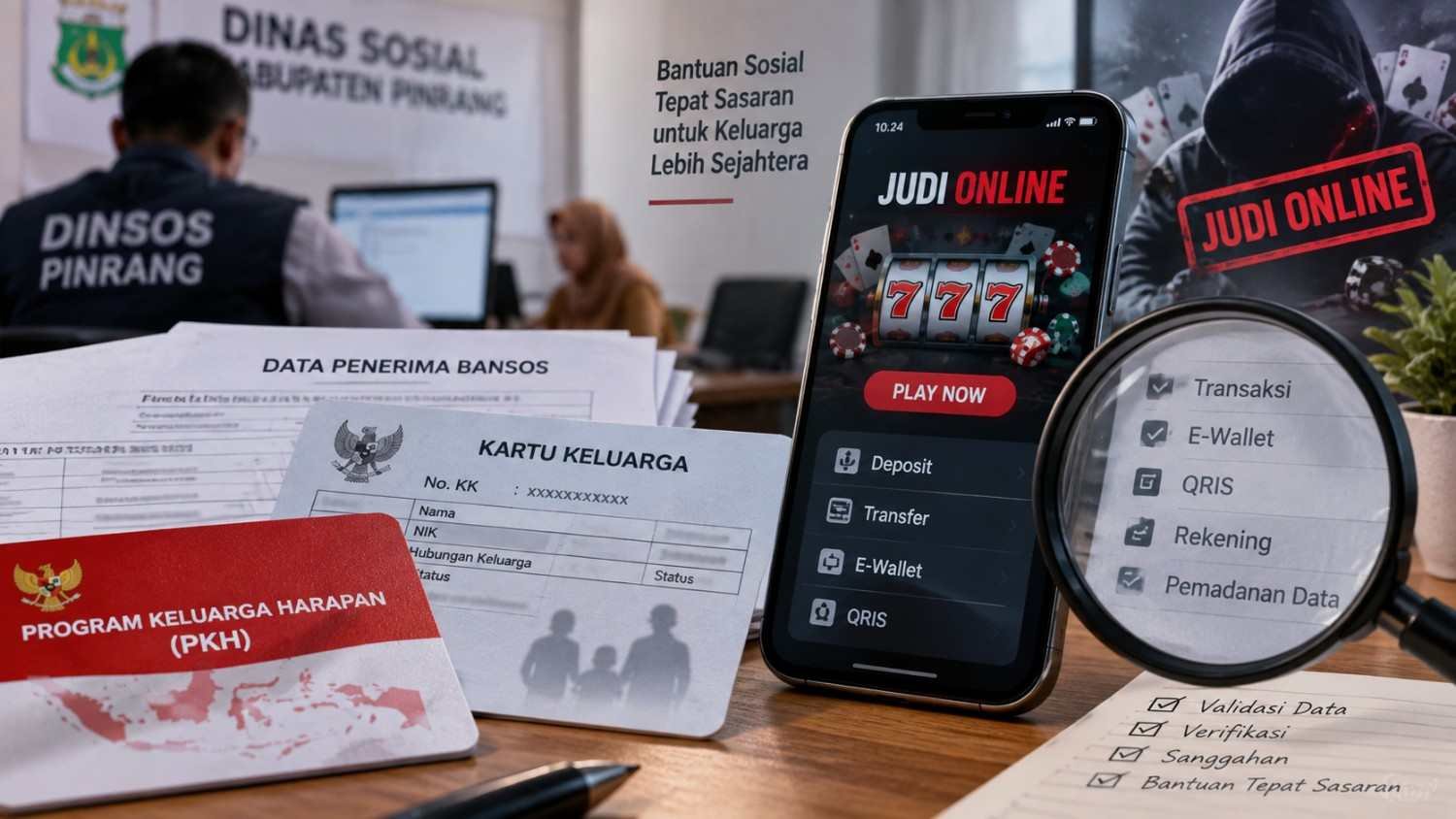 Ilustrasi pemadanan data bansos dan indikasi judi online penerima PKH di Pinrang