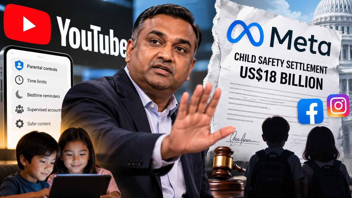 lustrasi CEO YouTube Neal Mohan menolak mengikuti kesepakatan perlindungan anak Meta senilai sekitar US$18 miliar