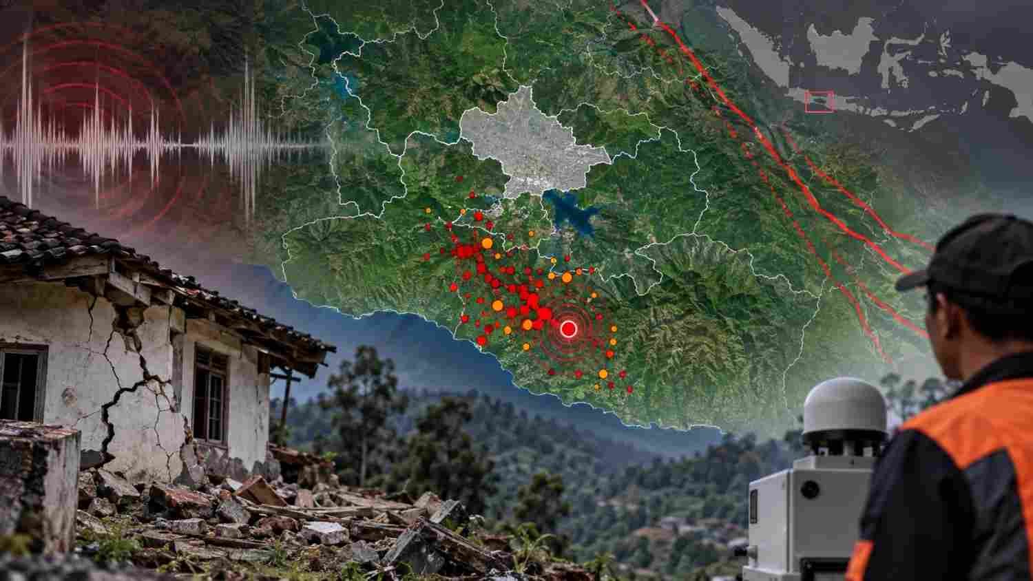 Ilustrasi gempa Bandung 18 September 2026 dan sebaran titik gempa berdasarkan data BMKG