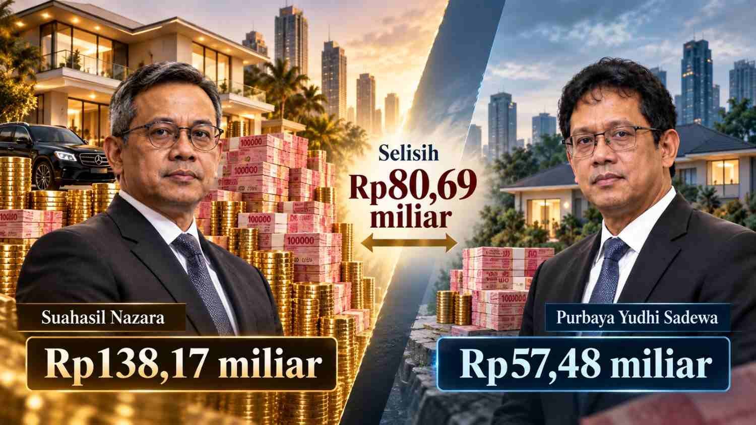 Perbandingan harta kekayaan Suahasil Nazara Rp138,17 miliar dan Purbaya Yudhi Sadewa Rp57,48 miliar
