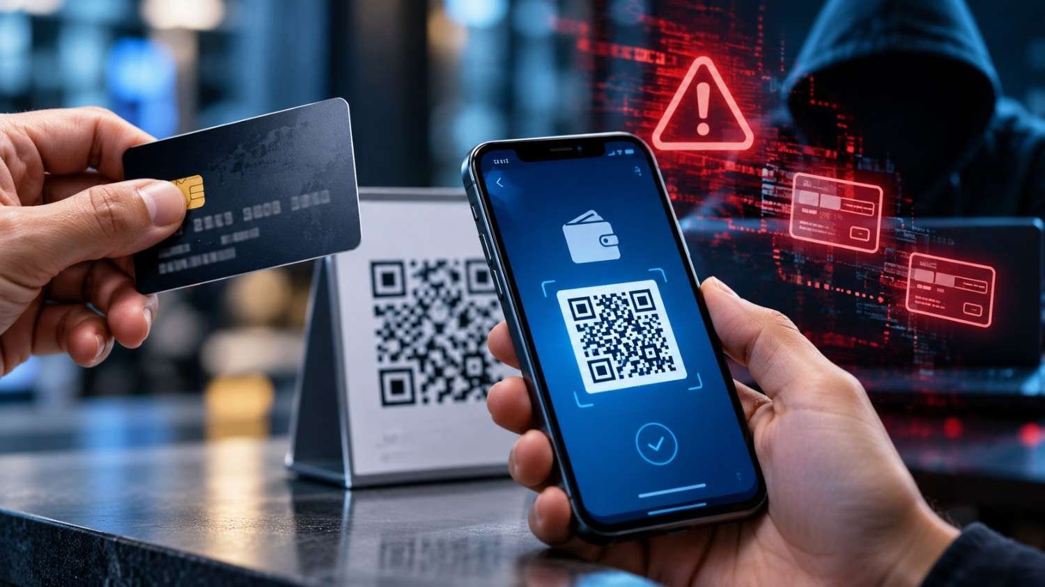 Ilustrasi kartu kredit dibobol lewat DANA QR dan transaksi digital tidak sah