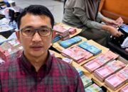 Ilustrasi Juru Bicara KPK dengan latar uang dan perhiasan sitaan di Kanwil BPN Jatim