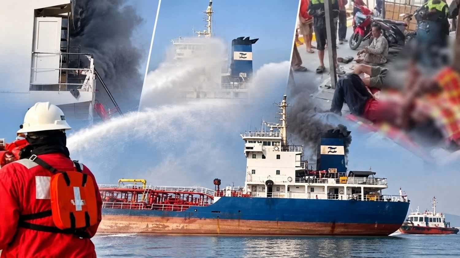 Ledakan di kamar mesin MT Nurhasanah Lima menyebabkan lima kru mengalami luka bakar di perairan Teluk Majelis, Jambi.
